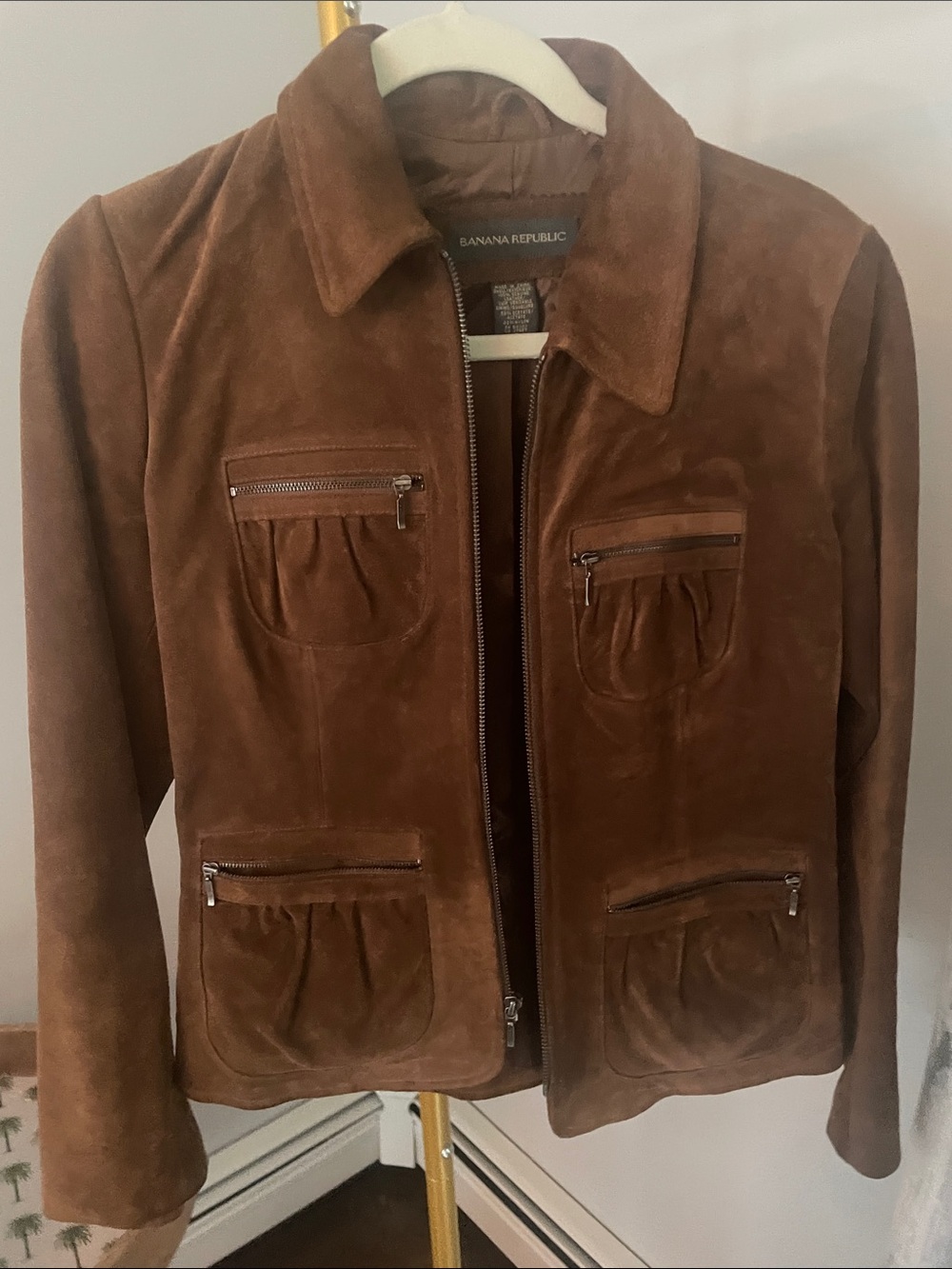 Banana Republic Men's Chest-Pocket Brown Suede Bomber Jacket